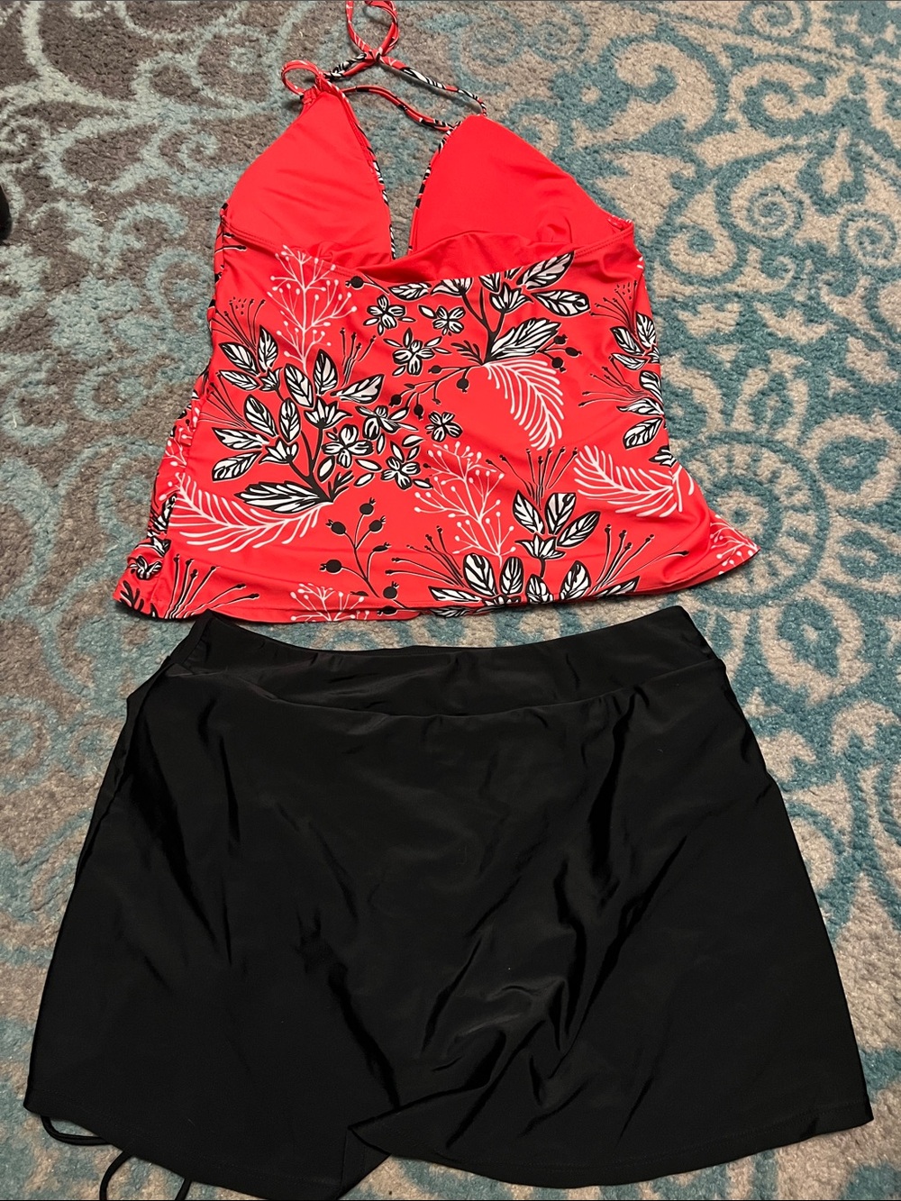 Younique High Waisted Tummy Control Tankini Sets-Red Floral - Picture 4 of 5